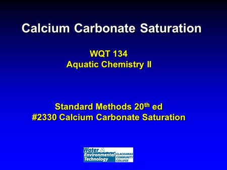 Calcium Carbonate Saturation