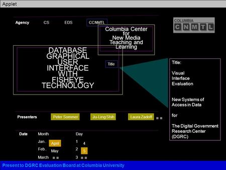 DATABASE GRAPHICAL USER INTERFACE WITH FISHEYE TECHNOLOGY Agency Columbia Center for New Media Teaching and Learning CCNMTL Title: Visual Interface Evaluation.