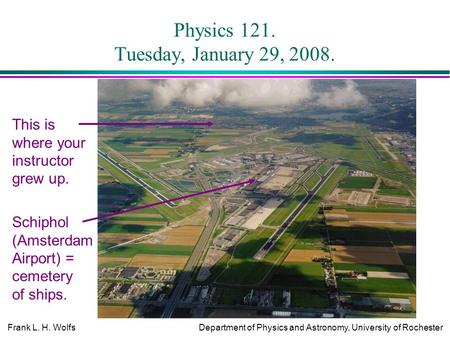 Frank L. H. WolfsDepartment of Physics and Astronomy, University of Rochester Physics 121. Tuesday, January 29, 2008. This is where your instructor grew.