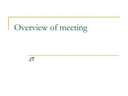 Overview of meeting JT. Preamble At a strange time – almost a hiatus.  Few are using new instruments But old instruments such as MODIS still giving us.