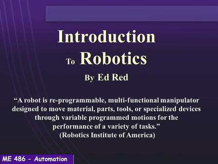 Introduction To Robotics By Ed Red