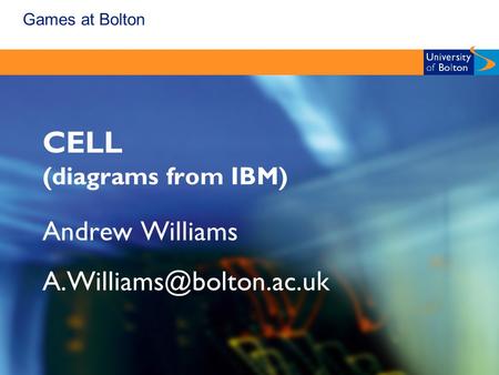 Games at Bolton CELL (diagrams from IBM) Andrew Williams