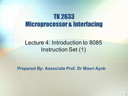 TK 2633 Microprocessor & Interfacing