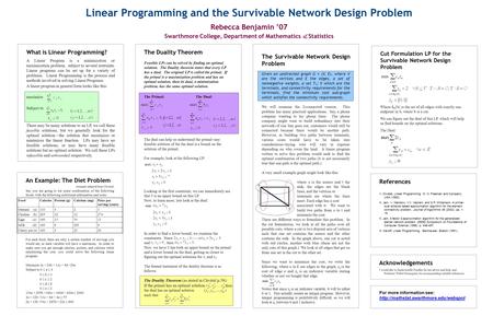 What is Linear Programming? A Linear Program is a minimization or maximization problem, subject to several restraints. Linear programs can be set up for.