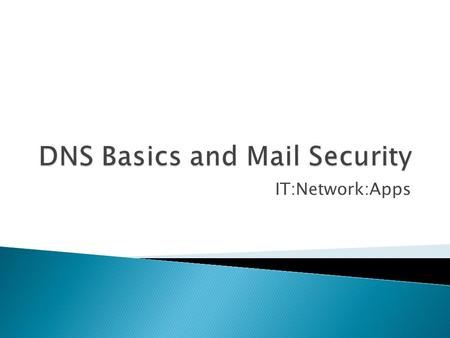 IT:Network:Apps.  Hosts  Root Servers  Zones  Name Resolution  Reverse and forward Lookups  CName  MX Records  NSLookup  IPconfig.