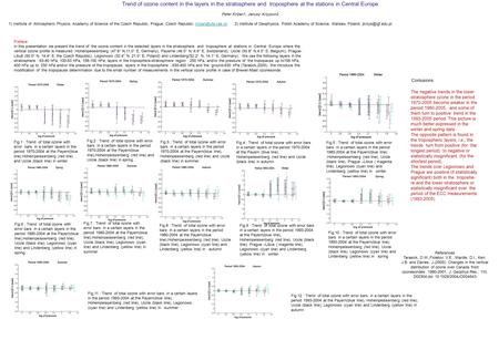 Trend of ozone content in the layers in the stratosphere and troposphere at the stations in Central Europe Peter Križan1, Janusz Krzyscin2 1) Institute.