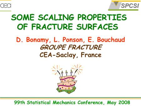 SOME SCALING PROPERTIES OF FRACTURE SURFACES 99th Statistical Mechanics Conference, May 2008 D. Bonamy, L. Ponson, E. Bouchaud GROUPE FRACTURE CEA-Saclay,