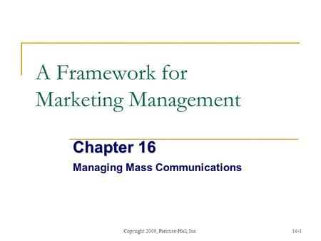 A Framework for Marketing Management