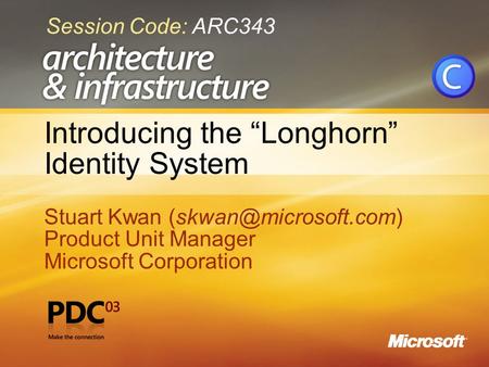 1 Introducing the “Longhorn” Identity System Stuart Kwan Product Unit Manager Microsoft Corporation Stuart Kwan