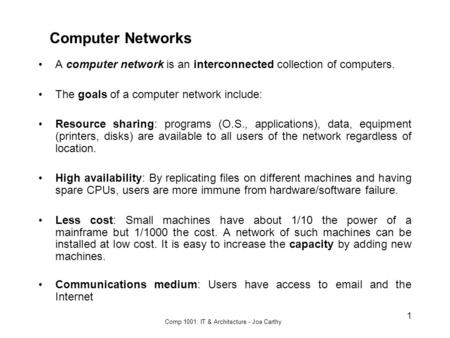 Comp 1001: IT & Architecture - Joe Carthy