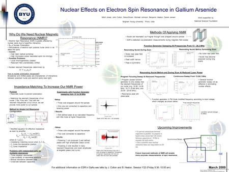 Noise near peak field is increased Peak width narrow Peak is symmetric Purpose: Resonate nuclei to prevent polarization. Matching the resonant frequencies.