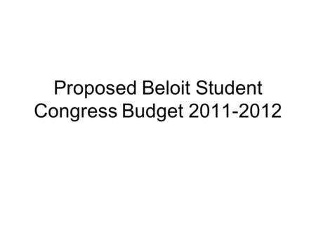 Proposed Beloit Student Congress Budget 2011-2012.