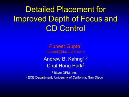 Detailed Placement for Improved Depth of Focus and CD Control