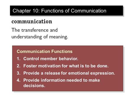 Chapter 10: Functions of Communication