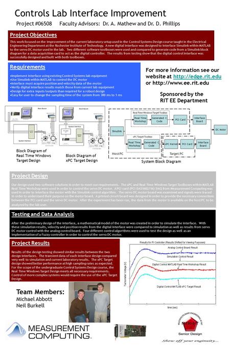 Controls Lab Interface Improvement Project #06508Faculty Advisors: Dr. A. Mathew and Dr. D. Phillips Project Objectives This work focused on the improvement.