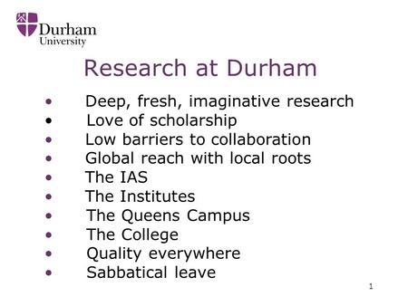 1 Deep, fresh, imaginative research Love of scholarship Low barriers to collaboration Global reach with local roots The IAS The Institutes The Queens Campus.