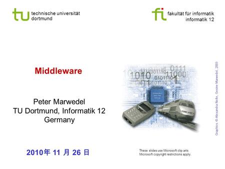 Fakultät für informatik informatik 12 technische universität dortmund Universität Dortmund Middleware Peter Marwedel TU Dortmund, Informatik 12 Germany.