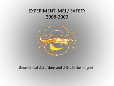 EXPERIMENT MRI / SAFETY 2008-2009 Geometrical distortions and shifts in the magnet.