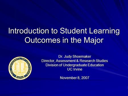 Introduction to Student Learning Outcomes in the Major