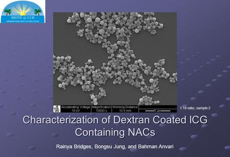 Characterization of Dextran Coated ICG Containing NACs 1:18 ratio, sample 2 Rainya Bridges, Bongsu Jung, and Bahman Anvari.