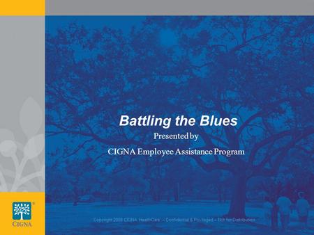 1 Battling the Blues Presented by CIGNA Employee Assistance Program Copyright 2008 CIGNA HealthCare – Confidential & Privileged – Not for Distribution.