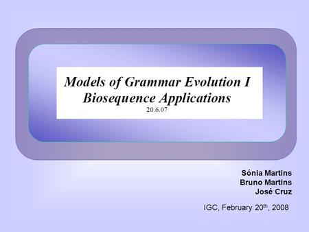 Sónia Martins Bruno Martins José Cruz IGC, February 20 th, 2008.