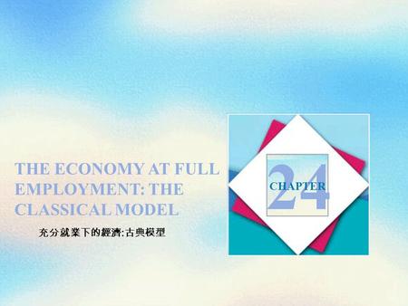 THE ECONOMY AT FULL EMPLOYMENT: THE CLASSICAL MODEL 24 CHAPTER 充分就業下的經濟 : 古典模型.