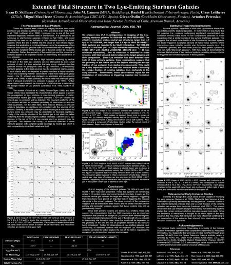 Extended Tidal Structure in Two Lyα-Emitting Starburst Galaxies Evan D. Skillman (University of Minnesota), John M. Cannon (MPIA, Heidelberg), Daniel Kunth.