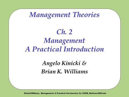 Management Theories Ch. 2 Management A Practical Introduction