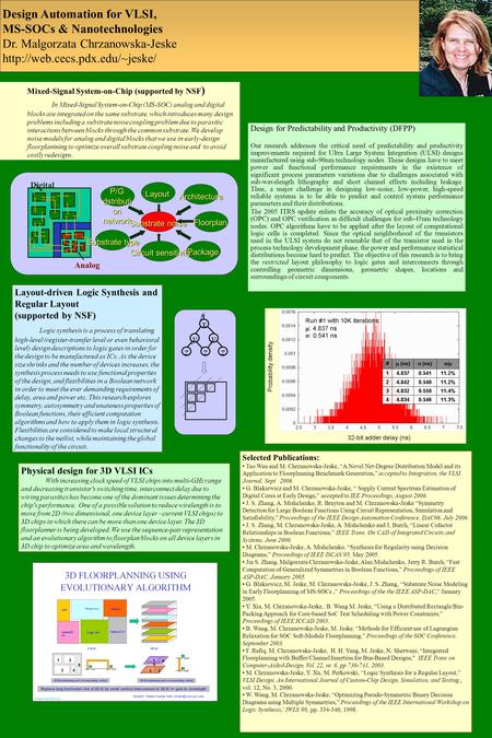 Design Automation for VLSI, MS-SOCs & Nanotechnologies Dr. Malgorzata Chrzanowska-Jeske  Mixed-Signal System-on-Chip (supported.