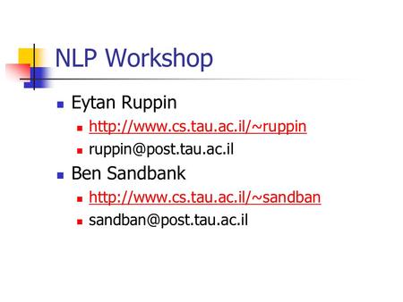 NLP Workshop Eytan Ruppin  Ben Sandbank