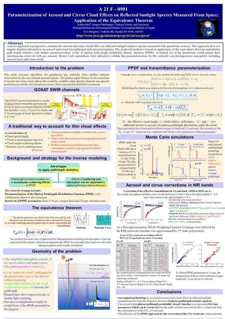 A 21 F - 0901 A 21 F - 0901 Parameterization of Aerosol and Cirrus Cloud Effects on Reflected Sunlight Spectra Measured From Space: Application of the.