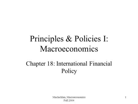 Principles & Policies I: Macroeconomics