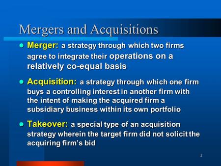 Mergers and Acquisitions