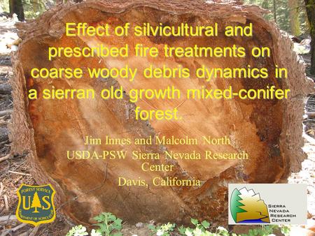 Effect of silvicultural and prescribed fire treatments on coarse woody debris dynamics in a sierran old growth mixed-conifer forest. Jim Innes and Malcolm.