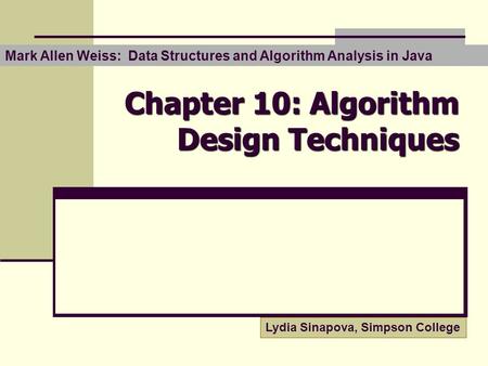 Chapter 10: Algorithm Design Techniques