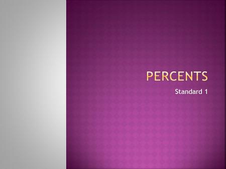 Standard 1.  Today we will learn to relate decimals, fractions, and percents.