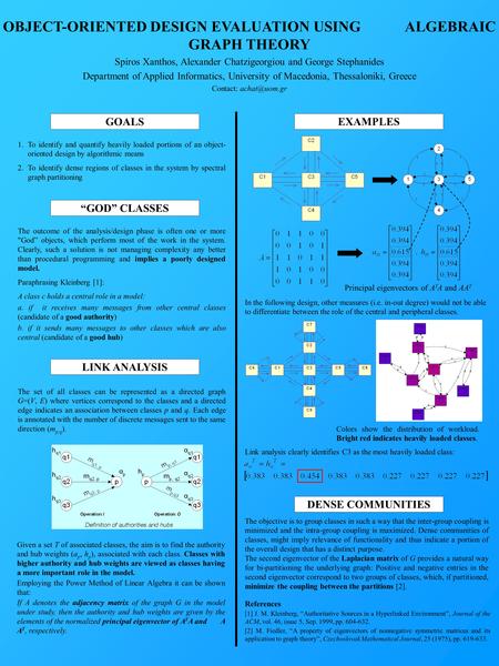 OBJECT-ORIENTED DESIGN EVALUATION USING ALGEBRAIC GRAPH THEORY Spiros Xanthos, Alexander Chatzigeorgiou and George Stephanides Department of Applied Informatics,