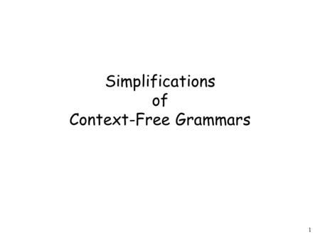 1 Simplifications of Context-Free Grammars. 2 A Substitution Rule substitute B equivalent grammar.