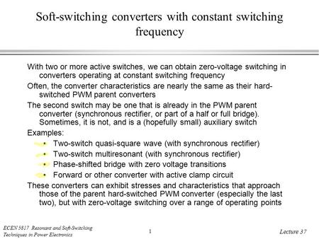 Soft-switching converters with constant switching frequency