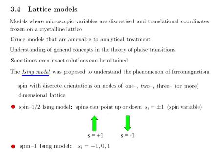 S = +1s = -1. Phase diagrams of the 1/2-spin Ising model H=0 similar to phase diagrams of fluids.