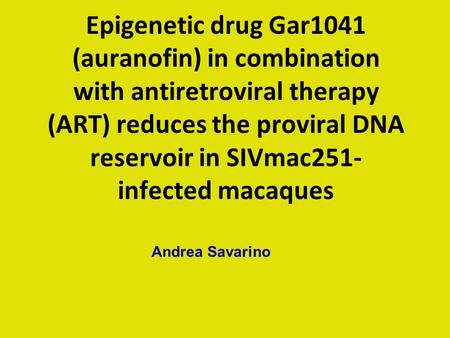 Epigenetic drug Gar1041 (auranofin) in combination with antiretroviral therapy (ART) reduces the proviral DNA reservoir in SIVmac251- infected macaques.