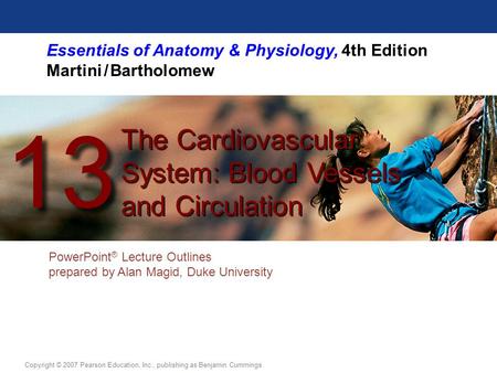 Essentials of Anatomy & Physiology, 4th Edition Martini / Bartholomew PowerPoint ® Lecture Outlines prepared by Alan Magid, Duke University The Cardiovascular.