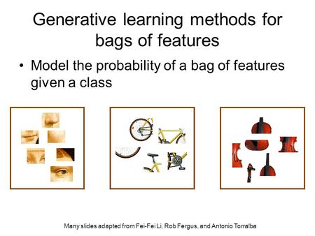 Generative learning methods for bags of features