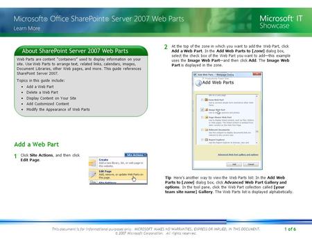 1 of 6 This document is for informational purposes only. MICROSOFT MAKES NO WARRANTIES, EXPRESS OR IMPLIED, IN THIS DOCUMENT. © 2007 Microsoft Corporation.