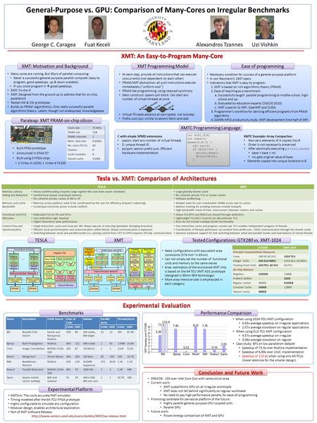 General-Purpose vs. GPU: Comparison of Many-Cores on Irregular Benchmarks NameDescriptionCUDA SourceLines of Code DatasetParallel sectn. Threads/sectn.