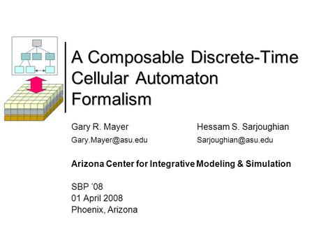 A Composable Discrete-Time Cellular Automaton Formalism Gary R. Mayer Hessam S. Sarjoughian Arizona Center for Integrative.