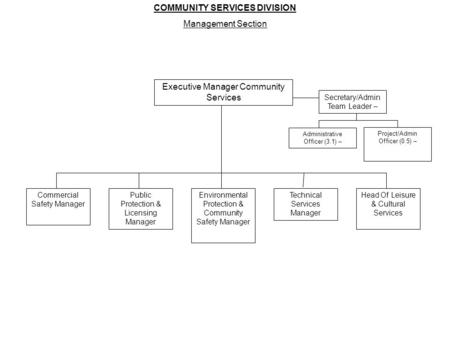 Executive Manager Community Services Environmental Protection & Community Safety Manager Public Protection & Licensing Manager Commercial Safety Manager.