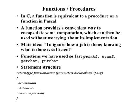 Functions / Procedures