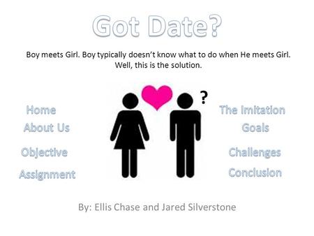 By: Ellis Chase and Jared Silverstone Boy meets Girl. Boy typically doesn’t know what to do when He meets Girl. Well, this is the solution. ?